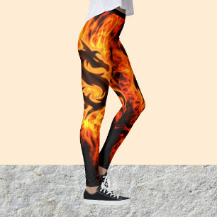Legging Fogo com dragão quente - Chama laranja preto, fem