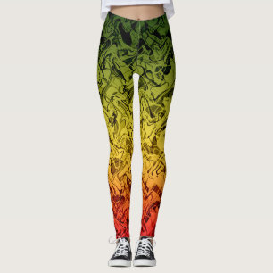 Legging Fogo Rasta Fumaça Abstrata Resfriar Verde Amarelo 