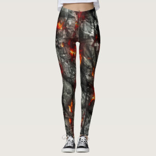 Legging Fogo vermelho, fantástica textura de abstrato pret