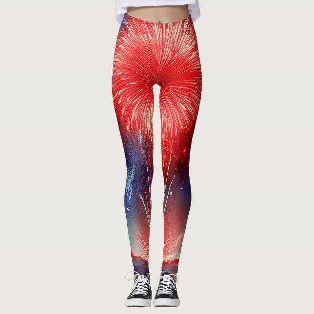 Legging Fogos de Artifício Vermelhos, Brancos e Azuis Gráf (Frente)