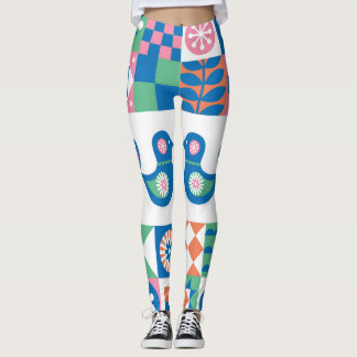 Legging Folclore Floral Card: Design escandinava.