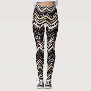 Legging Folclore geométrico Ikat, padrão asteca tribal.