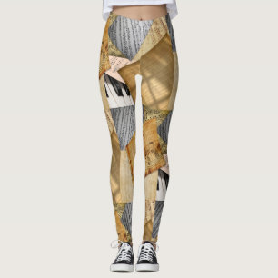 Legging Folha antiga de Notas Musicais de Piano Vintage