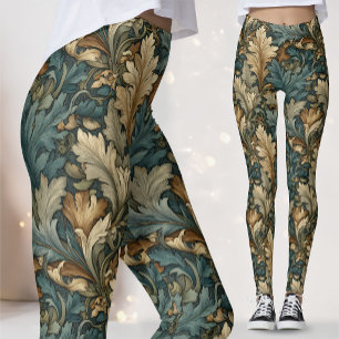 Legging Folha Botânica Art Nouveau Verde Salvia Vintage