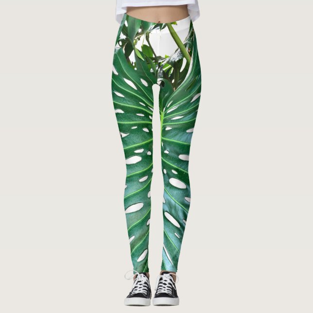 Legging Folha da floresta tropical úmida Elegante Palm Fol (Frente)