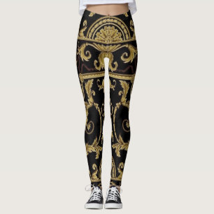 Legging Folha de Acanto Clássica Preta e Dourada