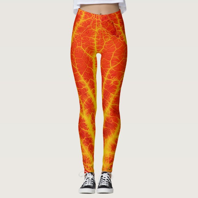 Legging Folha de Aspen Vermelha e Amarela #10 (Frente)