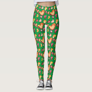 Legging Folha de cor verde-Xadrez texturizada