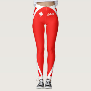 Legging Folha de Maple Canadiana em Vermelho (revertida)