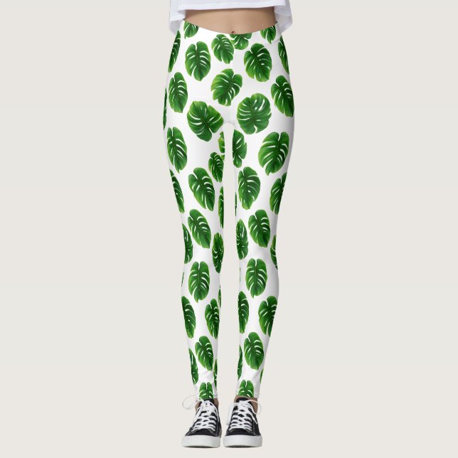 Legging Folha de Monstera Padrão Tropical (Frente)