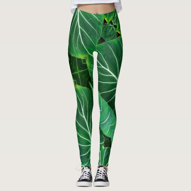 Legging Folha de Palma, folhagem tropical, floresta tropic (Frente)