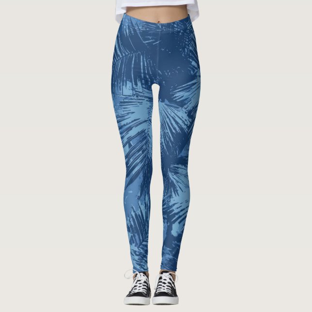 Legging Folha de Palmeira Tropical Azul (Frente)