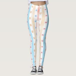 Legging Folha de Pastel - Impressões de pata, Flor Azul, A