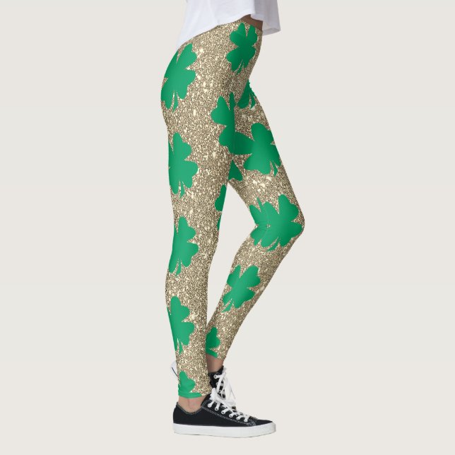 Legging Folha de Trevo Verde do Dia de São Patrício Brilho (Direita)