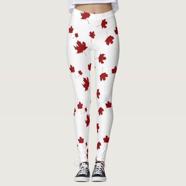 Legging Folha do Canadá, folha do canadá, dia impressão, l (Frente)