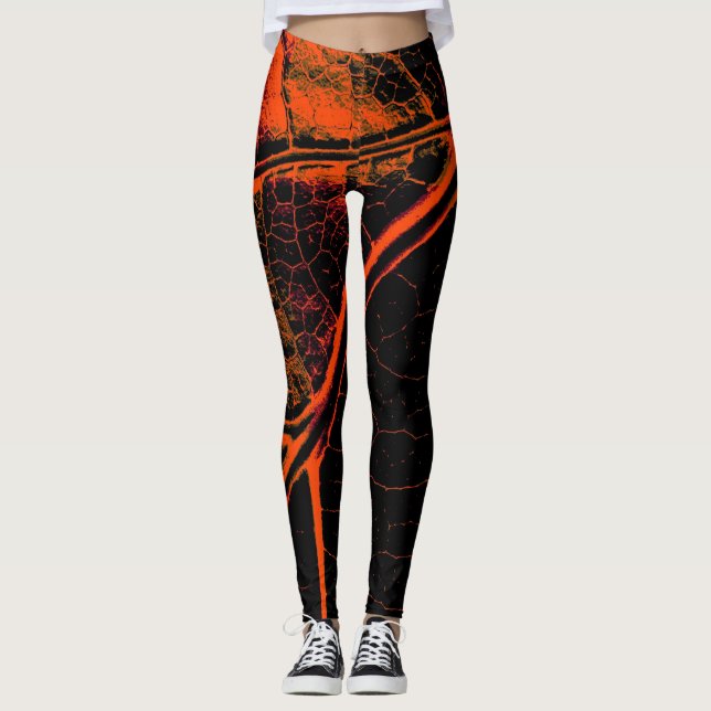 Legging Folha Preta na moda Laranja (Frente)