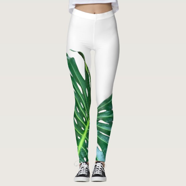 Legging Folha tropical da palmeira elegante da selva da fl (Frente)
