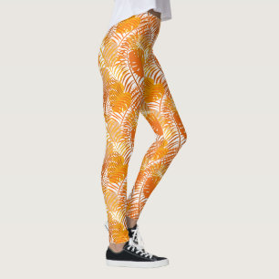Legging Folha Tropical Laranja Queimada Folha de Palma Tro