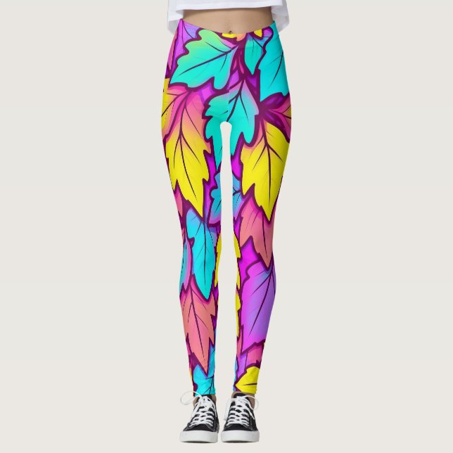 Legging Folha Vibrante Colorida, Natureza (Frente)