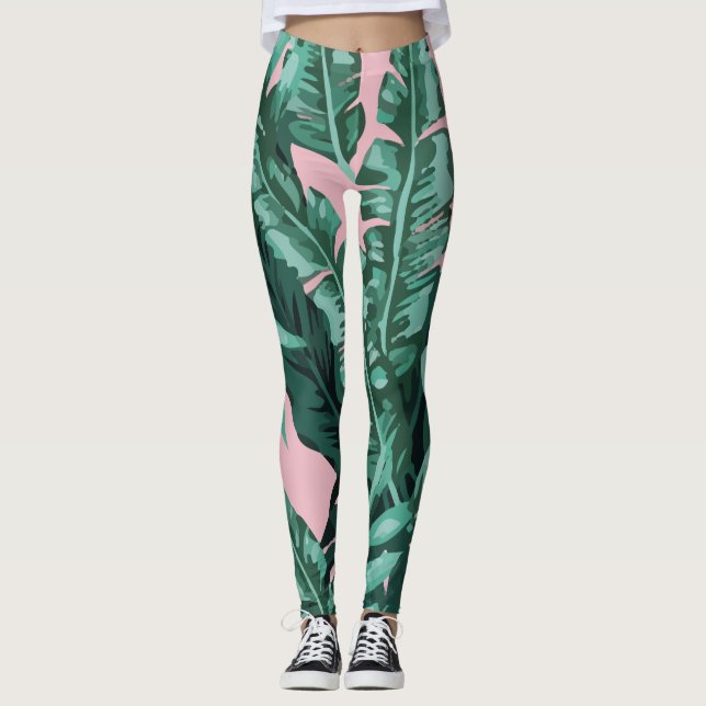 Legging Folhagem De Plantas Tropicais (Frente)