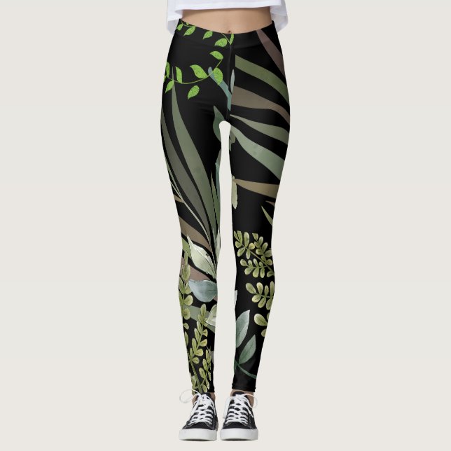 Legging Folhagem Floral Fern Folhagem Retroescura (Frente)