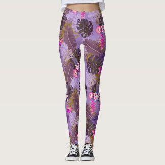 Legging Folhagem Tropical Roxo de Verão