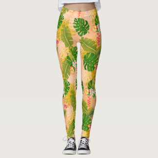 Legging Folhagem tropical — Verão — Laranja