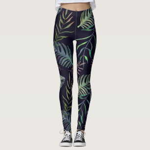 Legging Folhagem verde tropical folha marinho azul