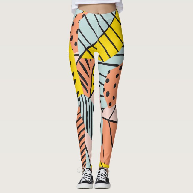Legging Folhas abstrato coloridas, padrão natural. (Frente)
