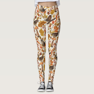 Legging Folhas, bagas, cogumelos e wrenes de outono