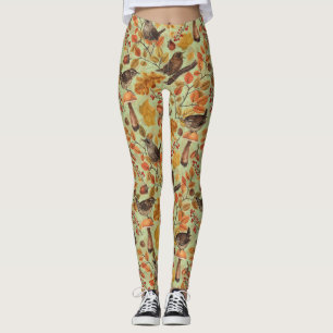 Legging Folhas, bagas, cogumelos e wrenes de outono