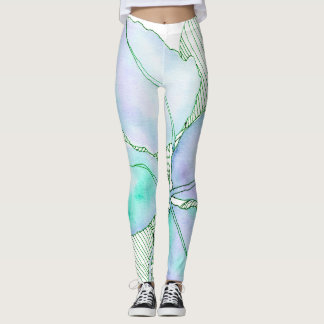 Legging Folhas Botânicas de Aguarela Verde Hortelã Lavanda