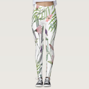 Legging Folhas botânicas minimalistas e verde-flor
