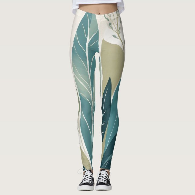 Legging Folhas cortadas em tons de verde (Frente)