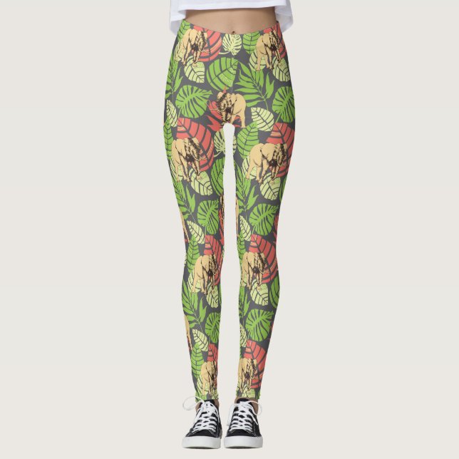 Legging Folhas da selva e elefantes exóticos 2 (Frente)
