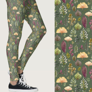 Legging Folhas de aquarela e samambaia em verde salvia out