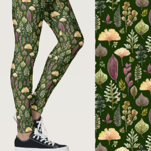 Legging Folhas de aquarela e samambaia floresta outonal ve