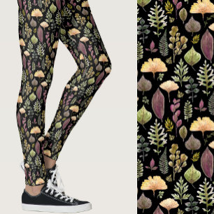 Legging Folhas de aquarela e samambaias floresta outonal p
