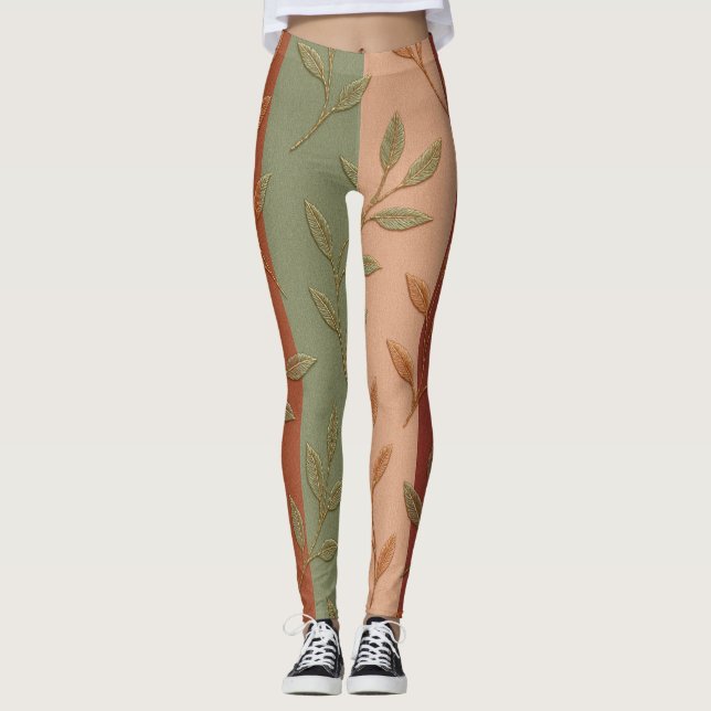 Legging Folhas de Boho Autumn Striped (Frente)