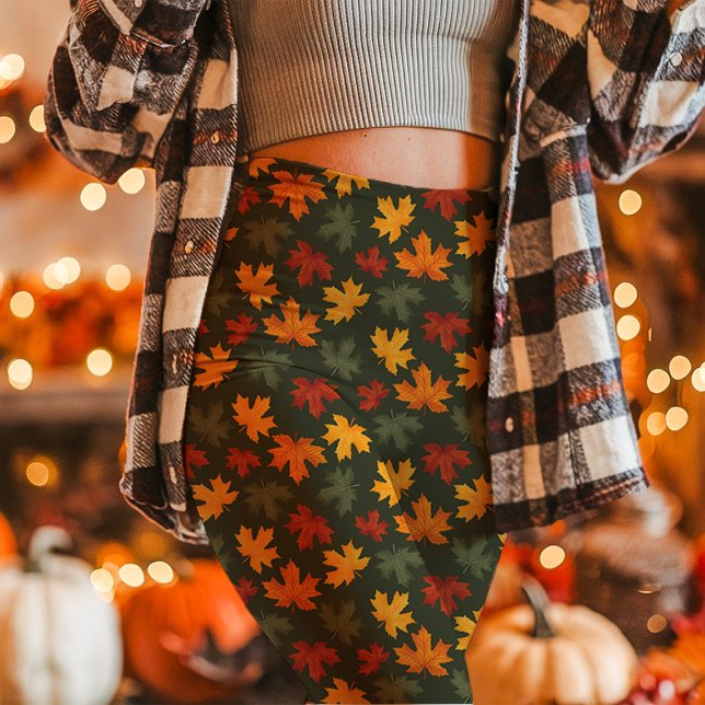 Legging Folhas de bordo de outono caem verdes (Criador carregado)