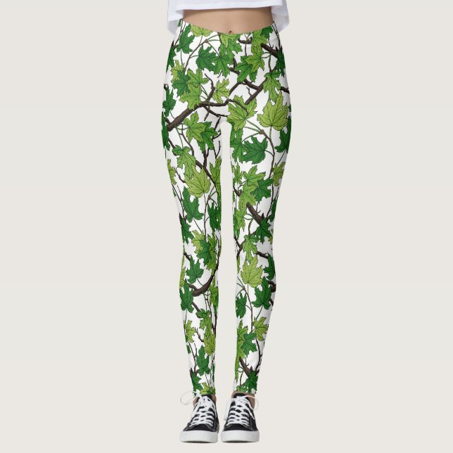 Legging Folhas de bordo em branco (Frente)