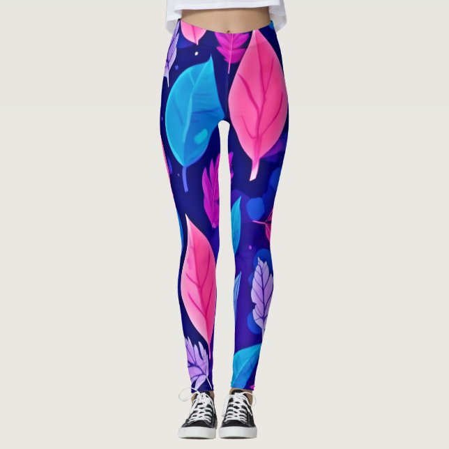 Legging Folhas de Cartoon Whimsic: Roxo e Rosa (Frente)