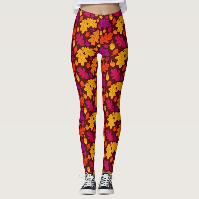 Legging Folhas de Carvalho de outono e Bolotas Padrão (Frente)