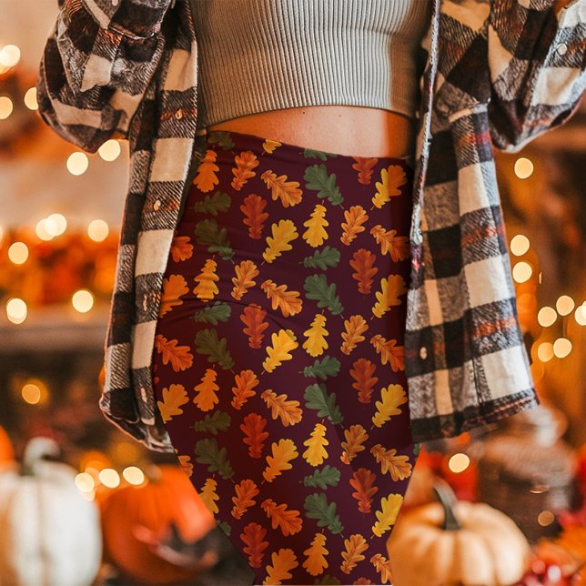 Legging Folhas de Carvalho Outono Caem Borgonha (Criador carregado)