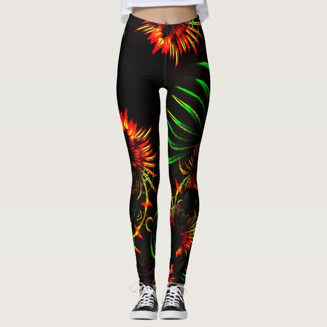 Legging Folhas de erva e pétalas de flores de incêndio (Frente)