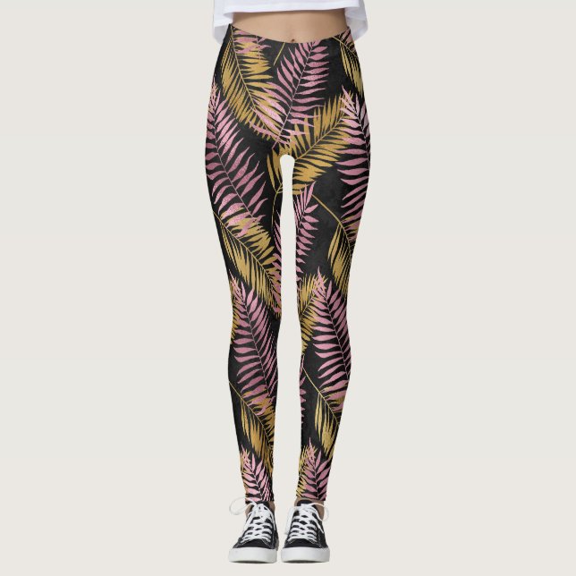 Legging Folhas de Leopardo rosa e Dourada (Frente)