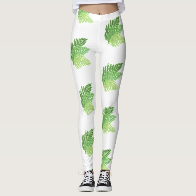 Legging Folhas de madeira de corante-d-água verde Elegante (Frente)