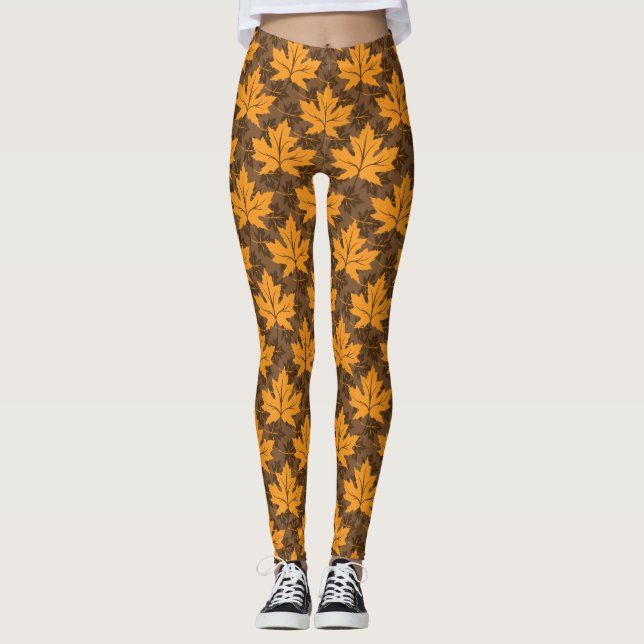 Legging Folhas de mapeamento laranja e marrom em cores de  (Frente)