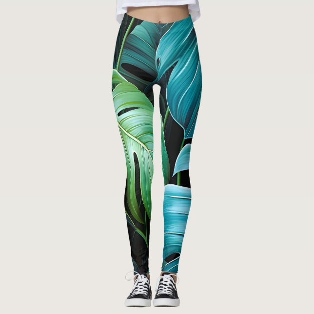 Legging Folhas de Monstera Botânica Folhagem Tropical da S (Frente)