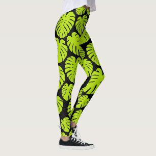 Legging Folhas de Monstera em Verde limão e preto
